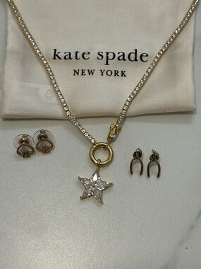 Kate Spade Jewelry Bundle ✨ Star Pendant Necklace + 2 Earrings Set Gold Tone